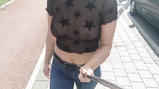 public nudity flashing tits in the street - 3 image