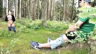 Dick Flash in the forest woman watches and masturbates. He joins sucks and I cum on her tits. - 11 image