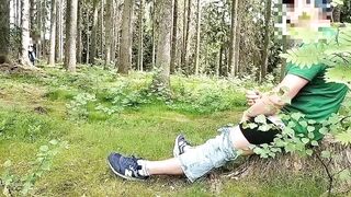 Dick Flash in the forest woman watches and masturbates. He joins sucks and I cum on her tits. - 3 image