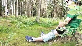 Dick Flash in the forest woman watches and masturbates. He joins sucks and I cum on her tits. - 4 image