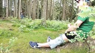 Dick Flash in the forest woman watches and masturbates. He joins sucks and I cum on her tits. - 5 image