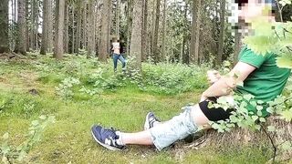 Dick Flash in the forest woman watches and masturbates. He joins sucks and I cum on her tits. - 7 image