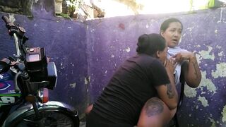 LESBIAN SEX AT THE OUTDOOR MOTORCYCLE WASH ENDS IN A CREAMY ORGASM - 10 image