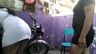 LESBIAN SEX AT THE OUTDOOR MOTORCYCLE WASH ENDS IN A CREAMY ORGASM - 4 image