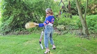 Getting Pumped Up for the Game -Stole my Stepsons Hockey Stick -Bouncing Big Tits Mistress Thursday - 12 image