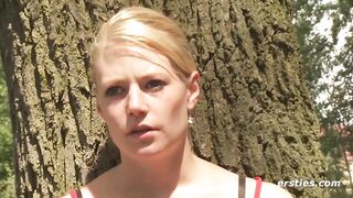 First-year students - student Isabella takes a dirty sunbath in the park