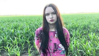 Stepsister got nervous in the cornfield and found comfort in her stepbrother's big cock
