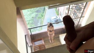 Horny Neighbor Masturbates On Balcony While Pervert Peeps - Katty West Anal