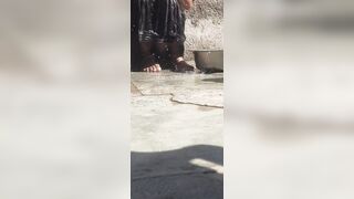 The desi sister-in-law of the village is showing off her beautiful burr by cleaning her pussy hair in the open bathroom