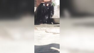 The desi sister-in-law of the village is showing off her beautiful burr by cleaning her pussy hair in the open bathroom - 14 image