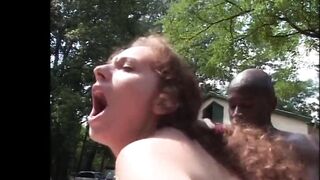 Busty MILF with Hairy Pussy Ass Fucked and Cummed in Mouth by Monster Black Cock Outdoors - 10 image