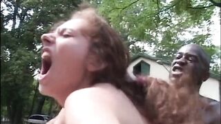 Busty MILF with Hairy Pussy Ass Fucked and Cummed in Mouth by Monster Black Cock Outdoors - 9 image