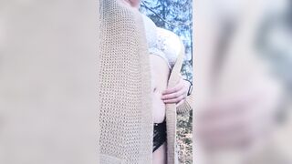 My Hairy Pussy Fucked with Dildo Outside in the Forest - 1 image