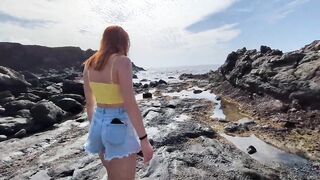 POV: Risky public blowjob, my readhead girlfriend sucks my dick on the beach (DIA ITA) - 1 image