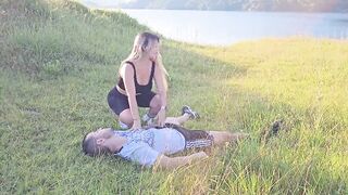 Giant Ass Blonde Fucked at Outdoors by the Lake - 1 image