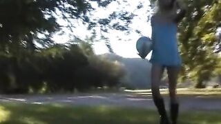 Pretty amateur German teens teasing each other's cunts in the park - 6 image