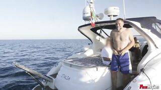 Chubby cougar fucks a large dick on a boat - 1 image
