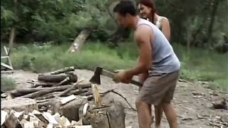 Redhead slut gets boned by a dude outdoors - 1 image