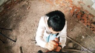 [POV] Long haired teen facefucked in abandoned building