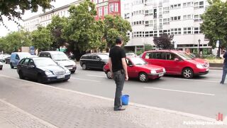 Flexible Redhead Is Bound and Stripped Naked in Public - 3 image