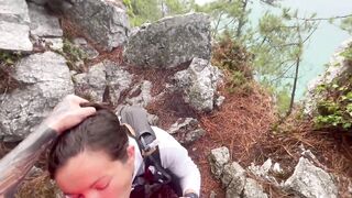 Suck stranger cock in forest and swallowed her cum - 2 image