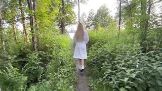 Outdoor risky sex with hot blonde in fishnet - 2 image