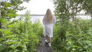 Outdoor risky sex with hot blonde in fishnet - 3 image