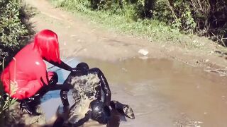 Femdom Humiliation, Pissing, Belly Fetish, Latex, Wet and Messy - 13 image