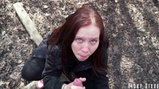 Stuffed blue-eyed slut's mouth with my thick cock in the bushes - 13 image