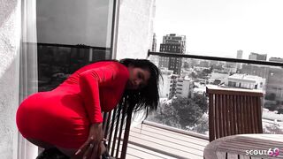 Tanned Latina Model with perfect Fit Body and long Nipples at Risky no Condom Fuck with old Tourist on Balcony - 2 image