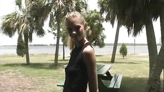 Blonde Amateur MILF Slut Mindy aka YummyMama Public Flashing Outdoors & Films stranger giving a handjob in the park! - 1 image