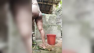 Bengali Village Girl Showering Outdoors Real Scene