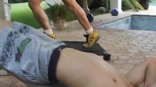 Strong big boobed French blonde MILF assfucked outdoors - 2 image