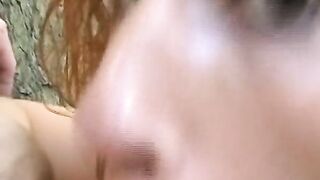 Pretty Ginger German babe rides dick in the woods - 10 image