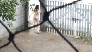 My wife working naked outside - 4 image