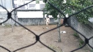 My wife working naked outside - 8 image