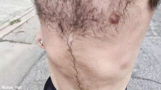 Naughty hairy guy training outdoors