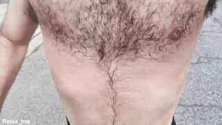 Naughty hairy guy training outdoors
