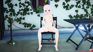 Erotic animation: A white-haired beauty masturbates in an outdoor pool and squirts like a giant spray of water. ASMR sample 1080p. - 11 image