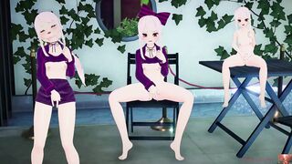 Erotic animation: A white-haired beauty masturbates in an outdoor pool and squirts like a giant spray of water. ASMR sample 1080p. - 13 image