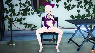 Erotic animation: A white-haired beauty masturbates in an outdoor pool and squirts like a giant spray of water. ASMR sample 1080p. - 4 image
