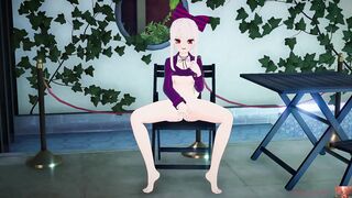 Erotic animation: A white-haired beauty masturbates in an outdoor pool and squirts like a giant spray of water. ASMR sample 1080p. - 7 image