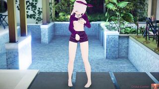 White-Haired Beauty Masturbates at Outdoor Pool, Squirts Until the Water Rises