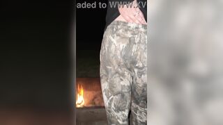 Outdoor Flashing and Teasing WET Pussy BIG Dick and a campfire - 10 image