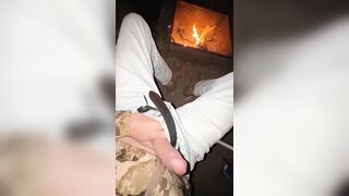 Outdoor Flashing and Teasing WET Pussy BIG Dick and a campfire - 12 image
