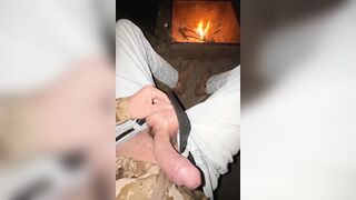 Outdoor Flashing and Teasing WET Pussy BIG Dick and a campfire - 13 image