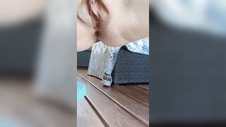 Maturemons, horny mature squats and gapes her cunt outdoors on a big 'deck' - 9 image