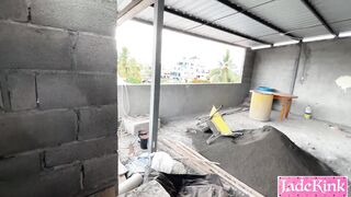 Couple gets naughty while outdoor and fucks in construction site