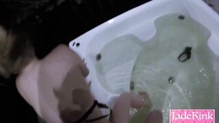 Neighbor's hotwife sucking big cock in bathtub outdoor