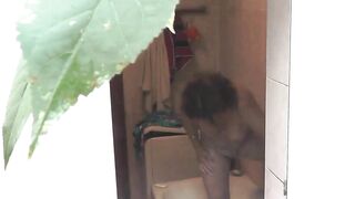Naked in public. Outside neighbour guy is watching how my sexy wife take shower. Outdoor. Milf. Mature. In bathroom. Public nudity. Handjob. Outdoors. Natural tits. Pussy. Wet pussy Ass. Big ass. Solo - 5 image